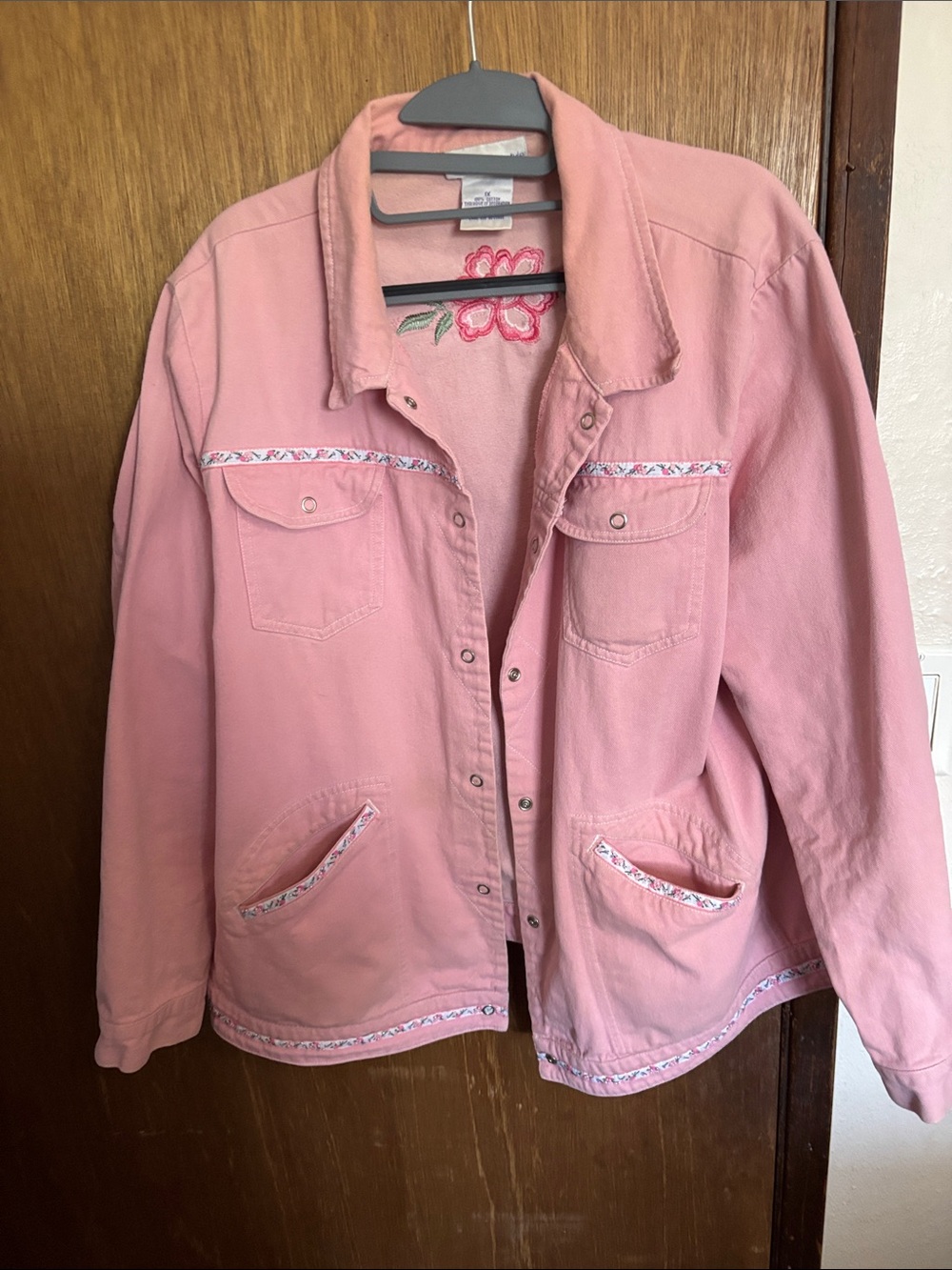 Susan Graver Pink Embroidered Utility Jean Jacket